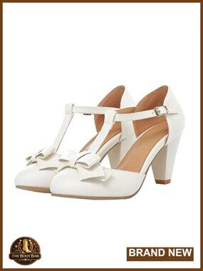 Women's Retro T-Strap Mary Jane Block Heel Bow Pumps